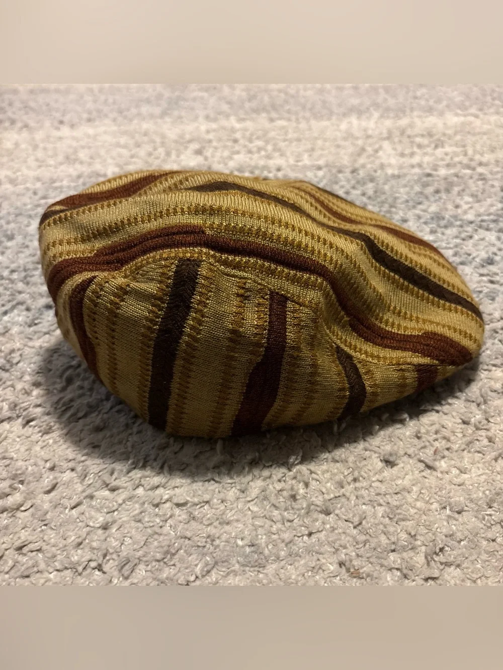 Silversilk Earth Tone Striped Textured Knit Flat Cap Newsboy Hat Size Big